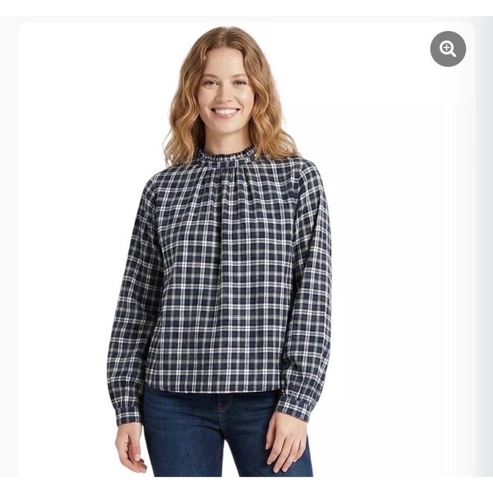 Trovata‎ birds of paradise Medium cotton long sleeve plaid green navy mock neck